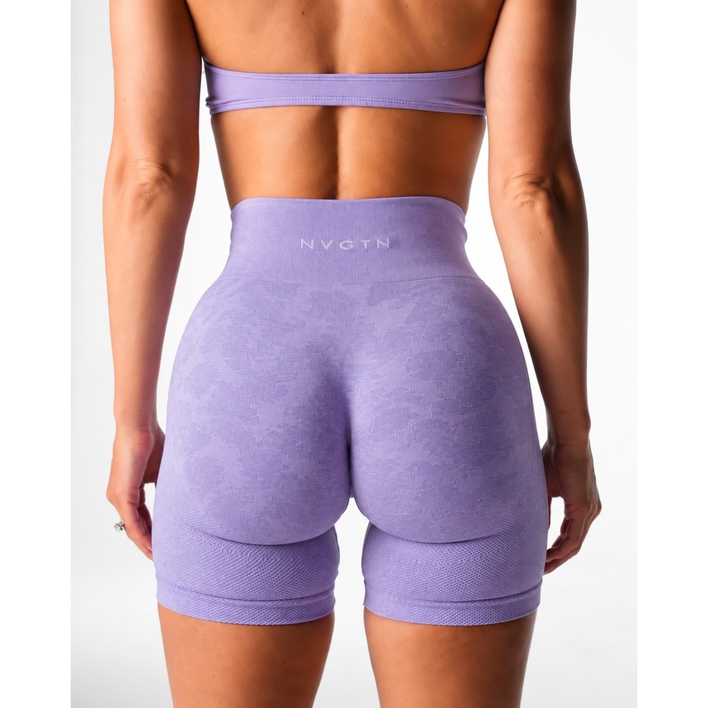 NVGTN Purple Camo Seamless High Waisted Workout Biker Shorts M Yoga Gym